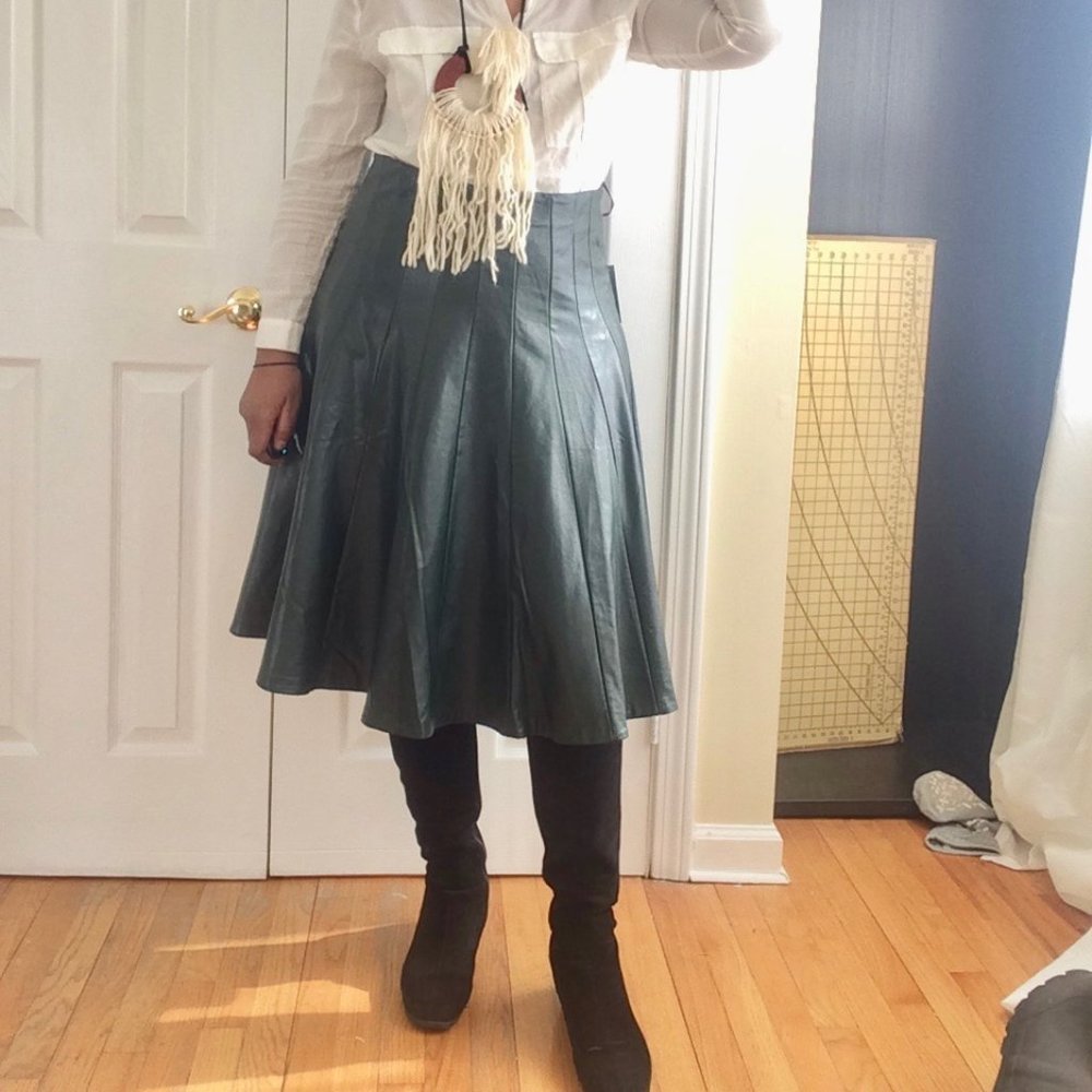 Eloquii Faux Leather Trumpet Skirt Hunter Green